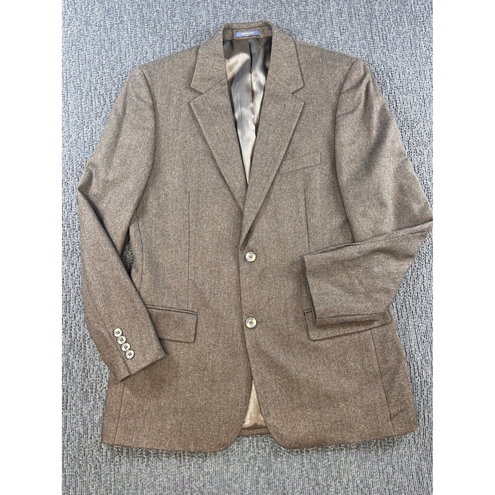 Club Room Mens 40R Brown Herringbone Wool Silk Cashmere Blazer Sport Coat Jacket